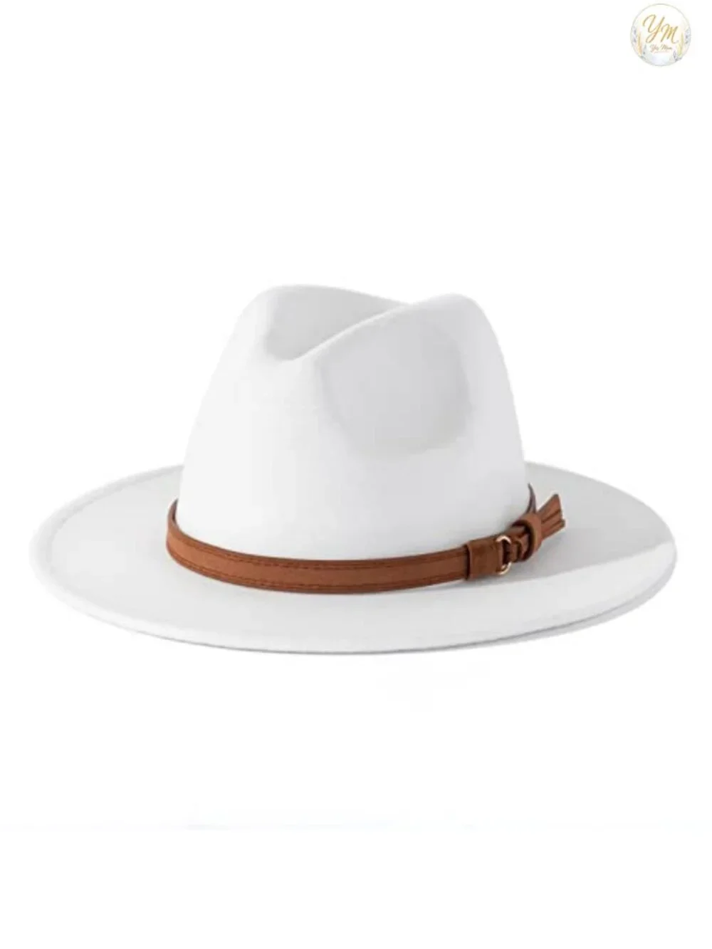 Vintage Wide Brim Fedora Hat with Belt Buckle, Adjustable Drawstring, Cotton